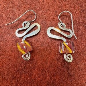 Glass bead and silver earrings